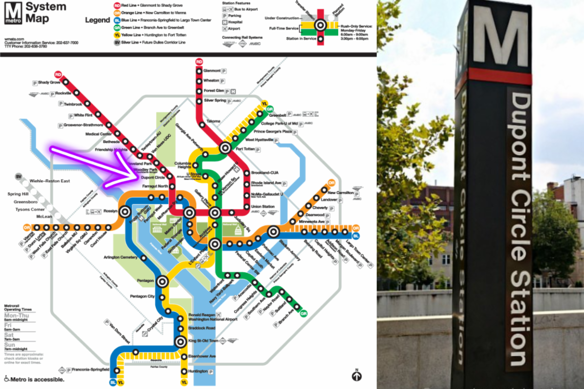 Map showing walking directions from Dupont Circle Metro to Yolanda C. Holmes, M.D. P.C.